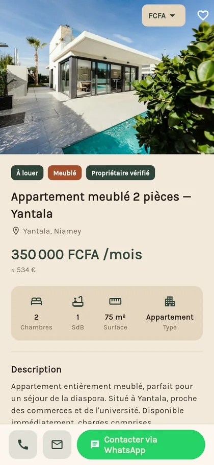 Fiche d'un appartement meublé sur Gida
