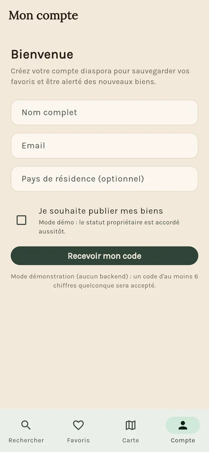 Création de compte sur Gida
