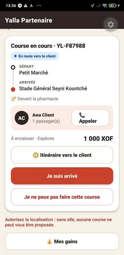 Yalla partenaire : course en cours